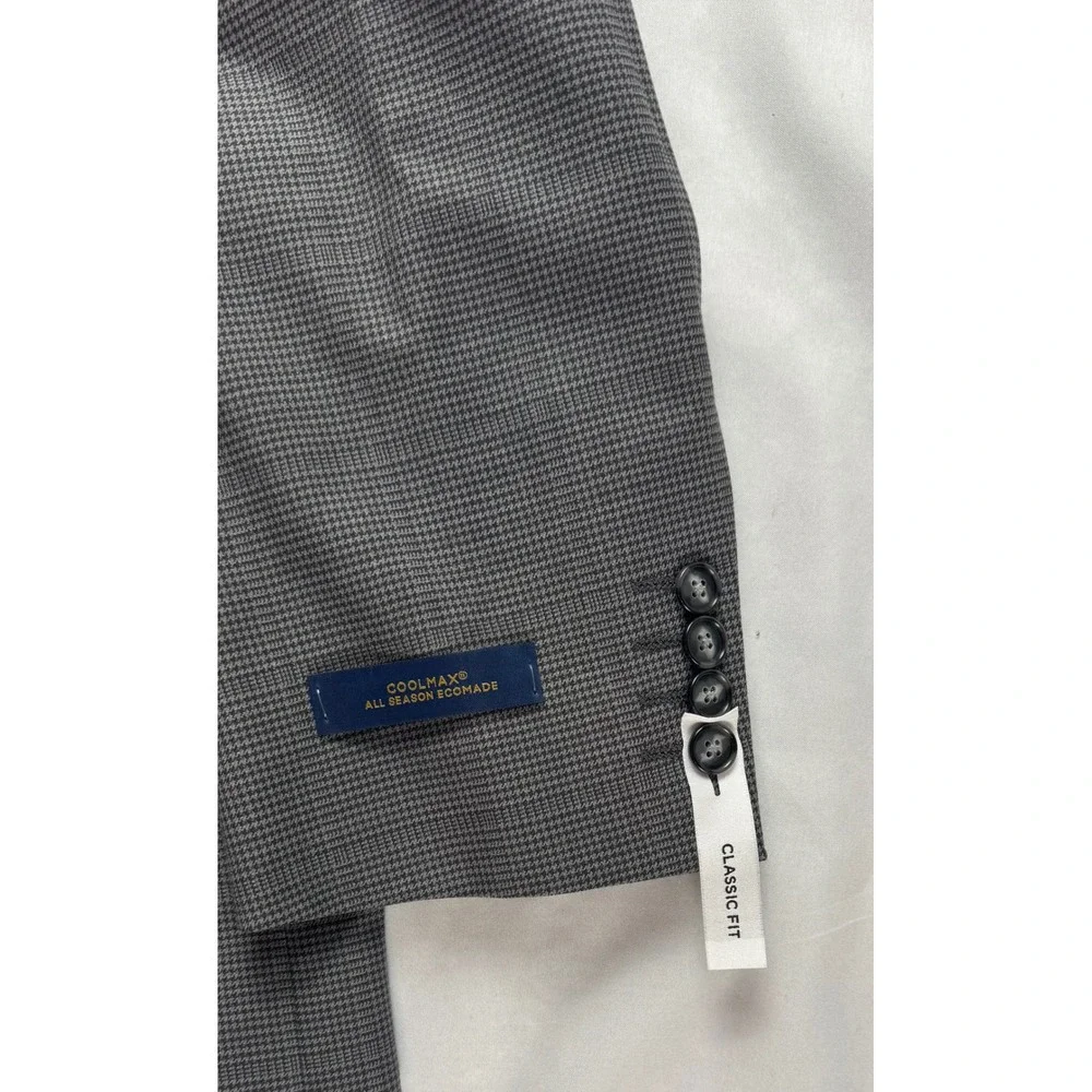 Stafford CoolMax EcoMade Gray Houndstooth Performance Wool Suit Jacket 46R NEW